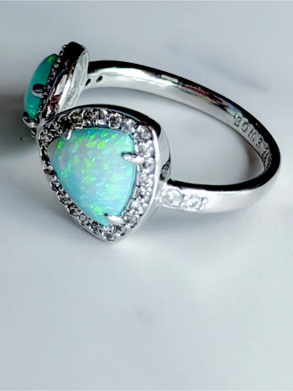 Bomb Party Call It Fate Darling Blue Fire Opal Halo Statement Ring Size 8